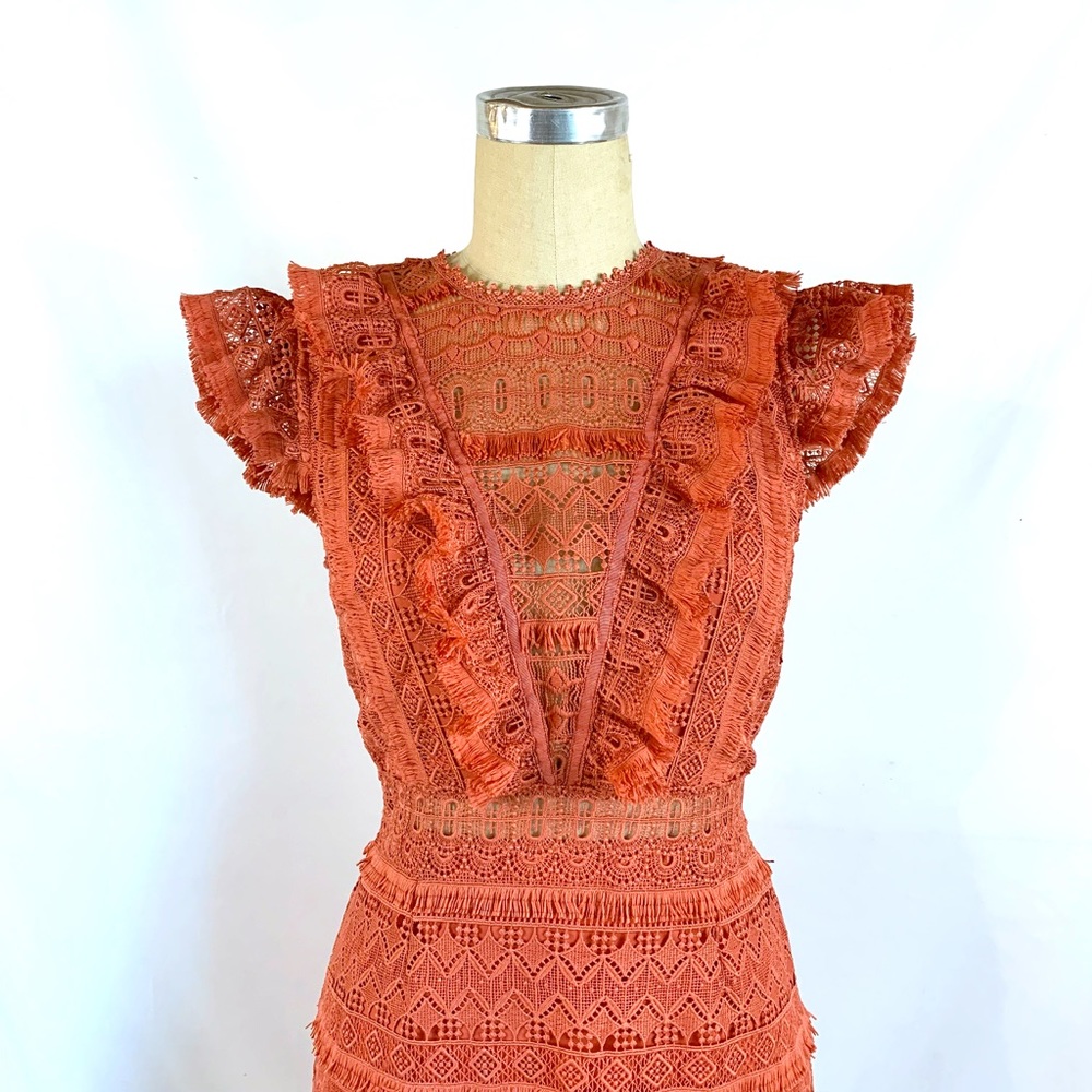 Saylor Boho Ruffled Lace Dress M - Picture 5 of 9